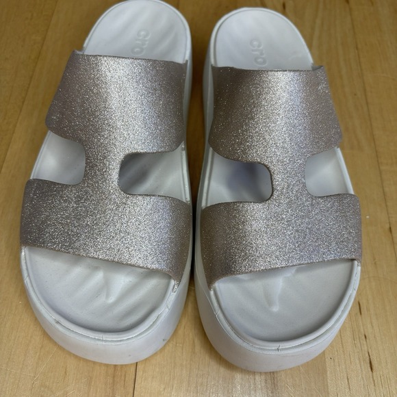 Crocs Getaway Platform H-Strap Glitter Women's Wedge Sandals Stucco Size 9 Comfy - Picture 1 of 11